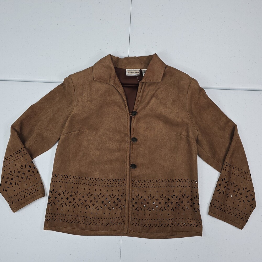 Vintage Napa Valley Petites M/PM Faux Suede Cutout Brown Boxy Jacket/Shacket